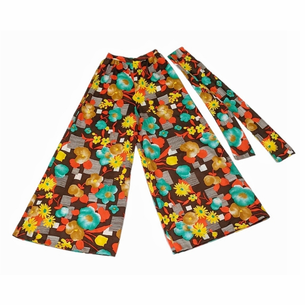 Rare 1960s Palazzo Pants Bellbottoms Vintage Flares XXS XS Flower Power - Picture 7 of 8